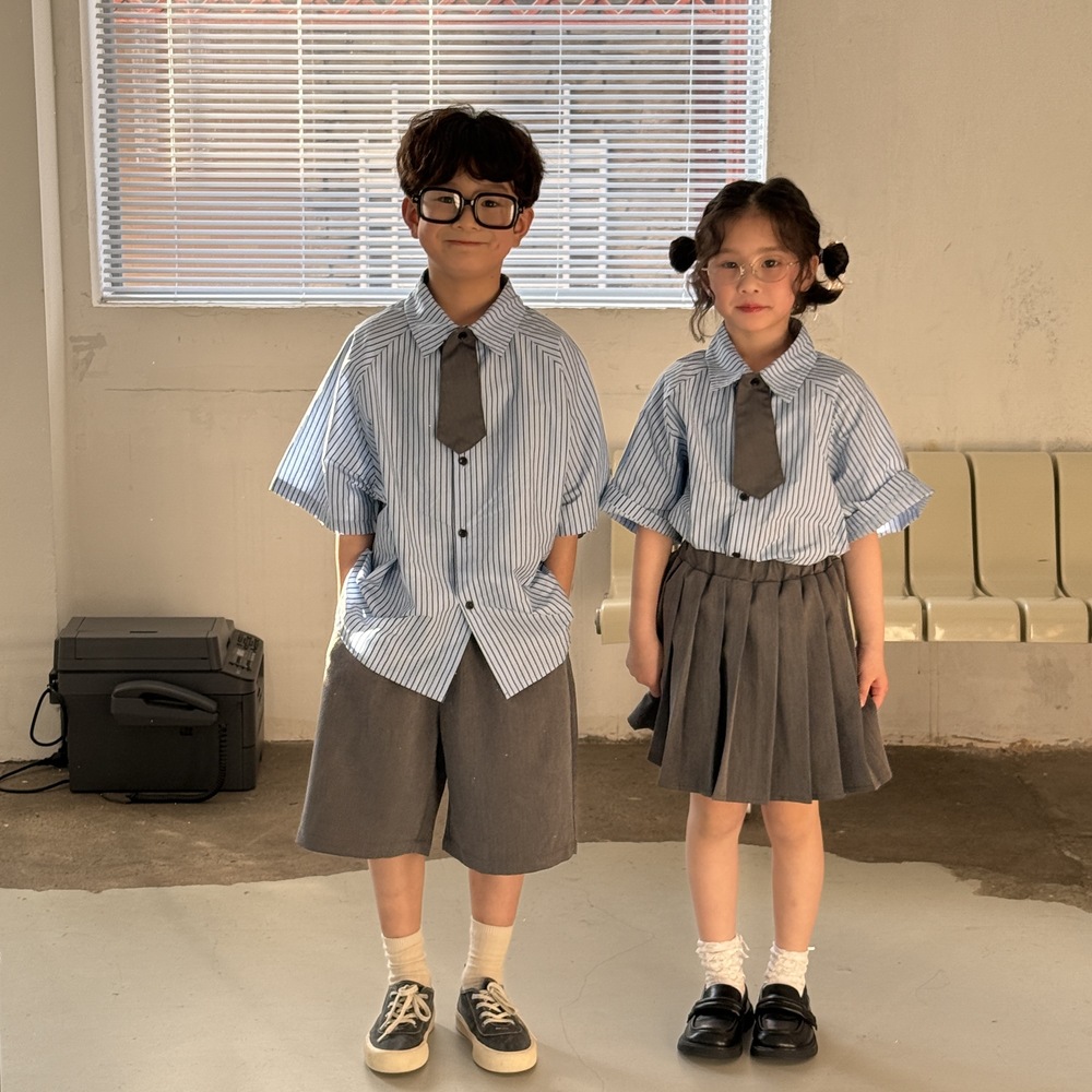 童套装2026春款男童女童韩版学院风两件套儿童休闲短袖校服末小蒙