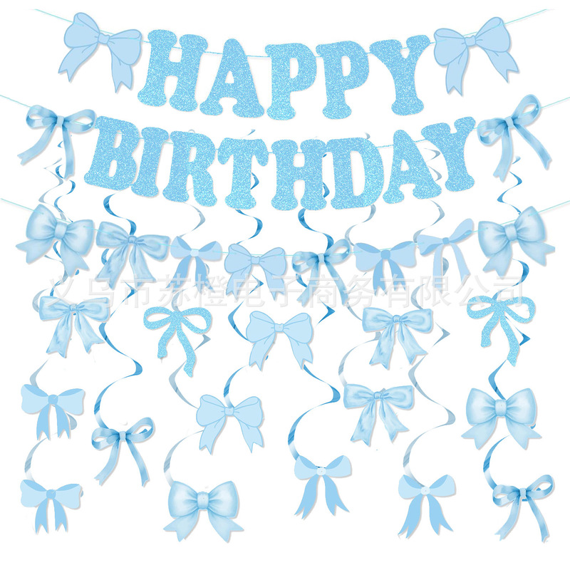 Macaron Bow Girl Happy Birthday Butterfly Fantasy Letter Banner Pink Party Layout Flag New Style