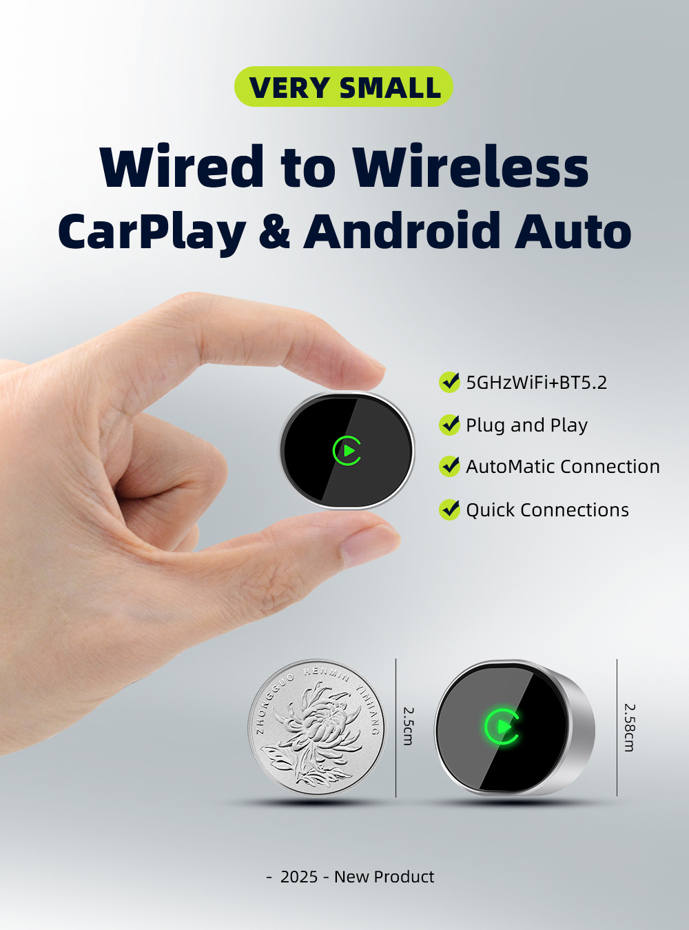 Convenient 2-in-1 CarPlay adapter for cars: wirelessly connect your car's infotainment system and project the screen – a practical accessory