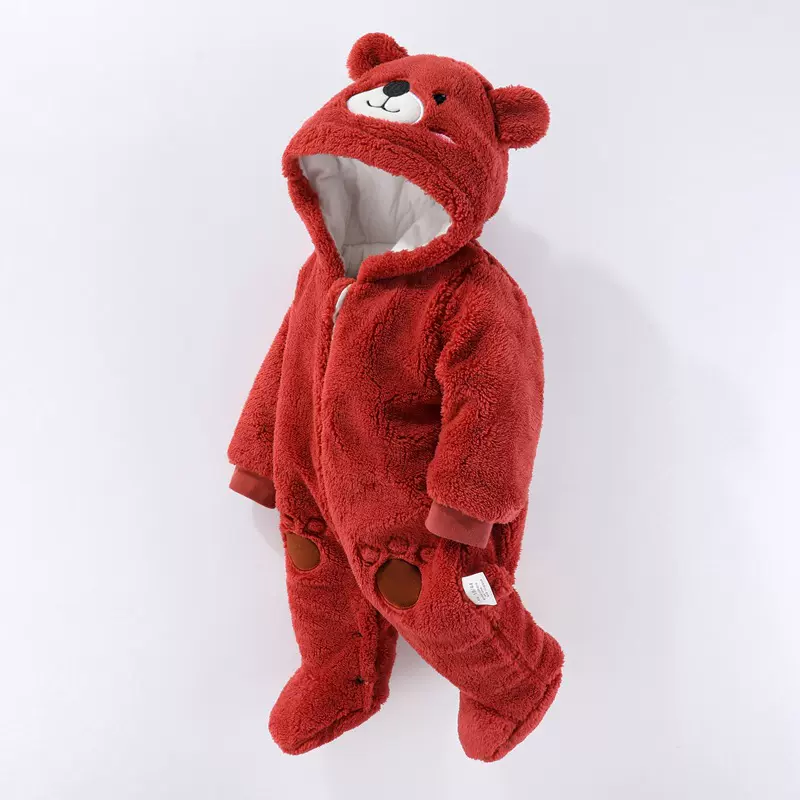 婴儿连体衣冬季新生儿保暖爬服宝宝毛绒外穿罩衣儿童睡衣小熊哈衣