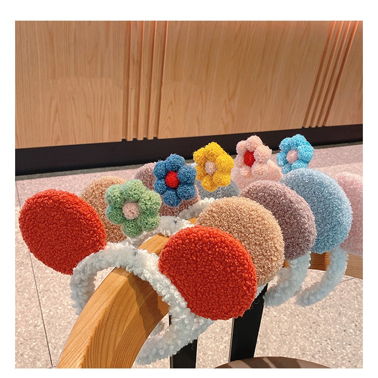 Orejas de dibujos animados lindo diadema flor pequeña hembra Red cara roja lavado banda para el cabello tocado lindo fuera diadema pelo vinculante horquilla de moda