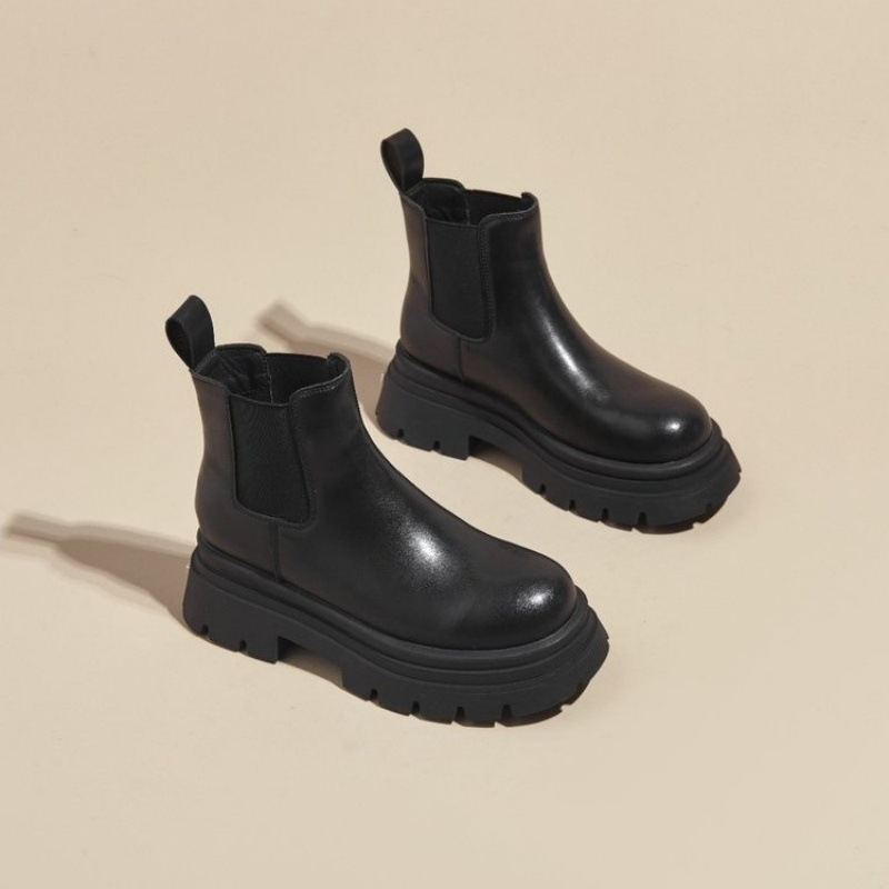 Thick-Soled Boots for Women 2025 Autumn and Winter New Style Genuine Leather Chelsea Chimney British Style Platform Super Popular Short Boots