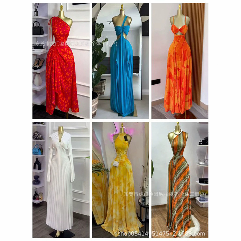 Early Summer Shein Women's Dress Factory Export Cross-Border Sexy Spaghetti Strap High-End Evening Gown