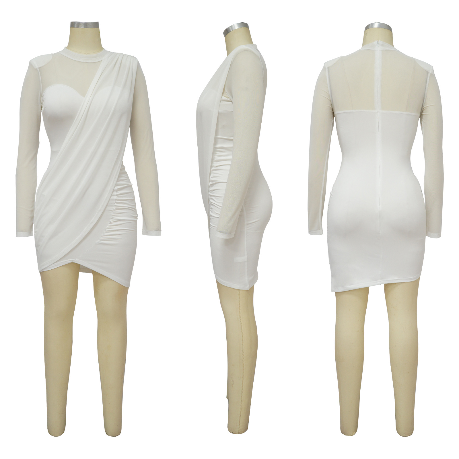 Women Mesh Stitching See-through Patch Waist Dress 7 Women Mesh Stitching See-through Patch Waist Dress