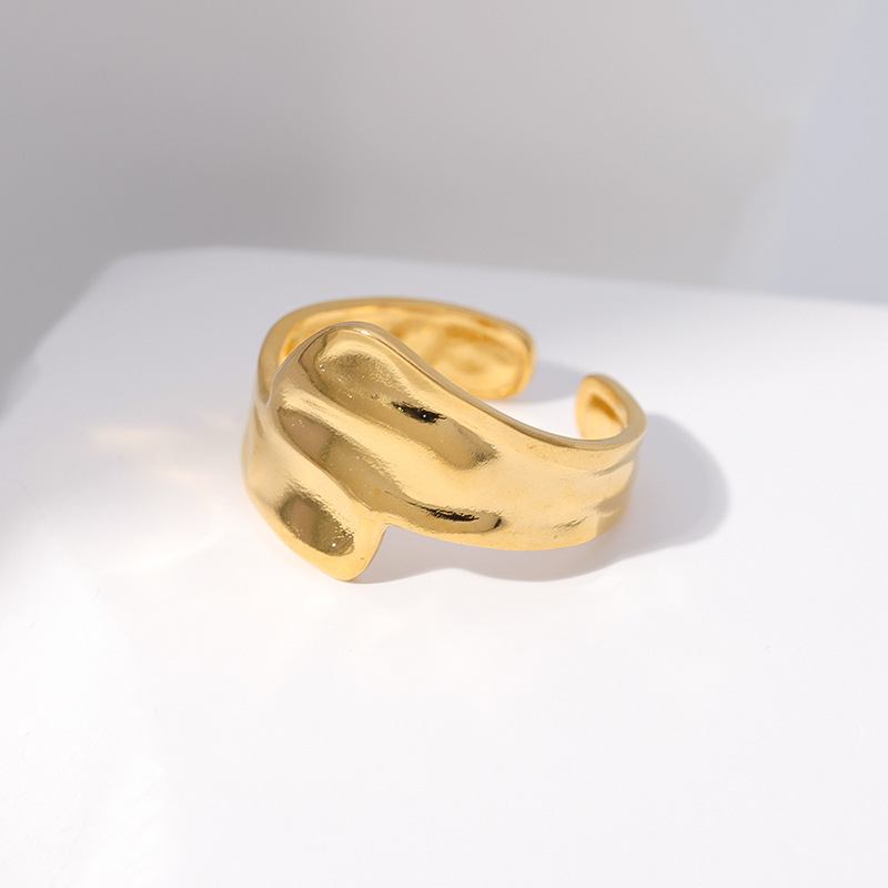 Retro Geometric Stainless Steel Pleated Open Ring