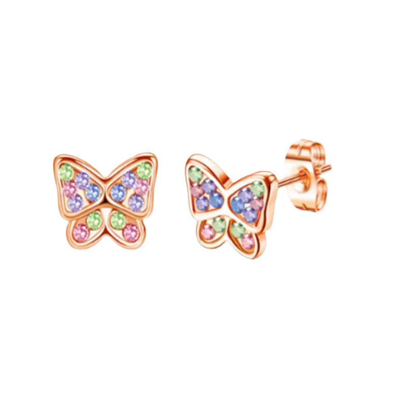 Rose Gold Color Diamond Heart Butterfly Rainbow Cat Earrings Cross-Border Fashion Personalized Earring Set_voghion.com