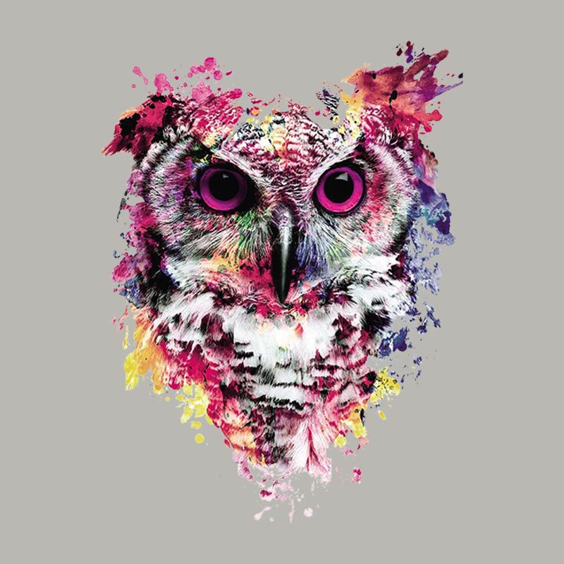 亚马逊爆款水彩猫头鹰柯式烫画贴 高弹耐洗动物烫画童装印花贴
