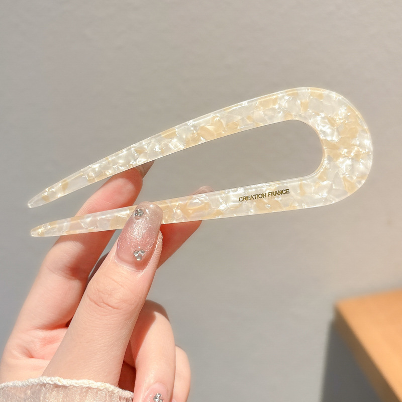 Peine de tres dientes de ácido acético retro horquilla en forma de U femenina plato de temperamento perezoso horquilla en la parte posterior de la cabeza bola cabeza artefacto fijo