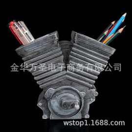 跨境机械朋克 V2 发动机笔筒 工业风办公桌面收纳架