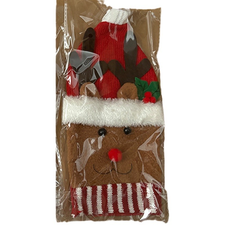 Garrafa de natal desenho animado boneco de neve idoso tricotado vinho conjunto restaurante decoração_voghion.com