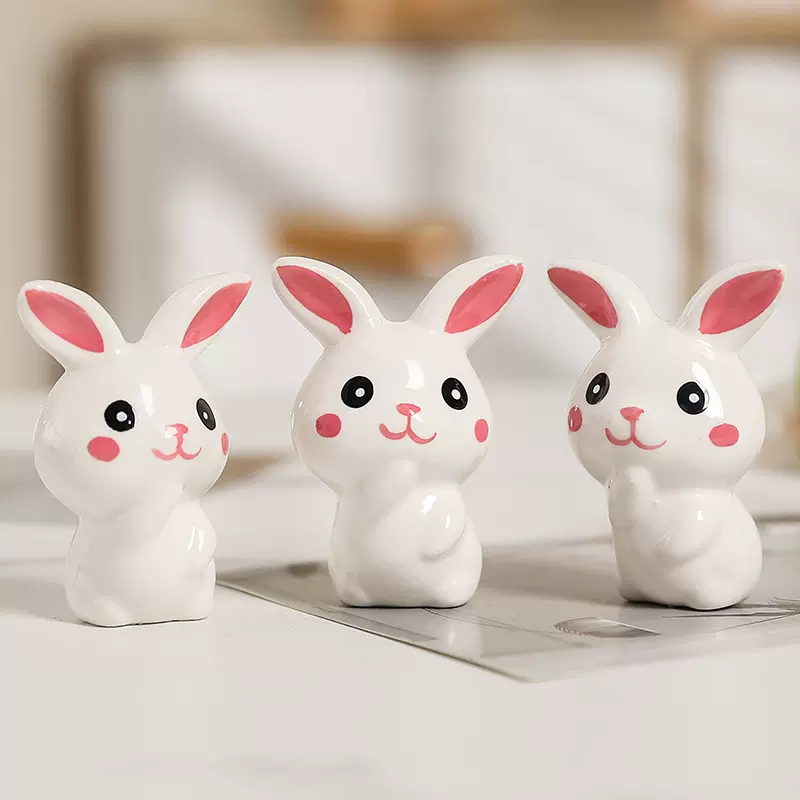 小兔子可爱公仔微景观装饰品桌面陶瓷玩偶小摆件送礼治愈系白瓷