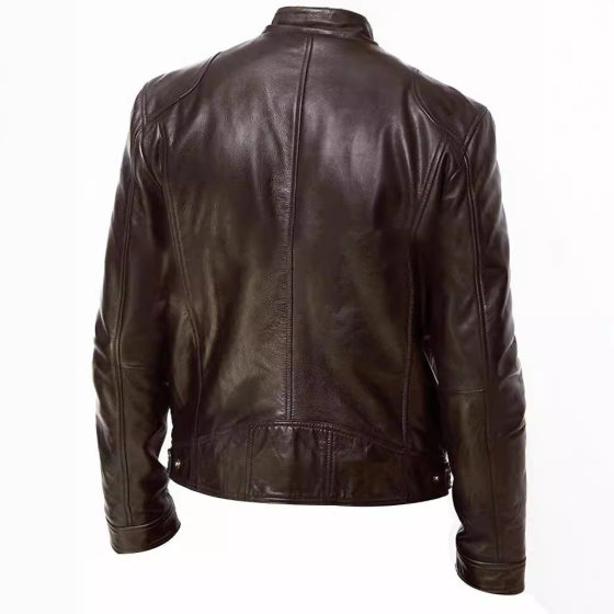 Men's Leather Jacket New Style Personalized Zipper Pocket PU Leather Vertical Collar Bike Clothing Cardigan Slim Fit Leather Jacket Coat