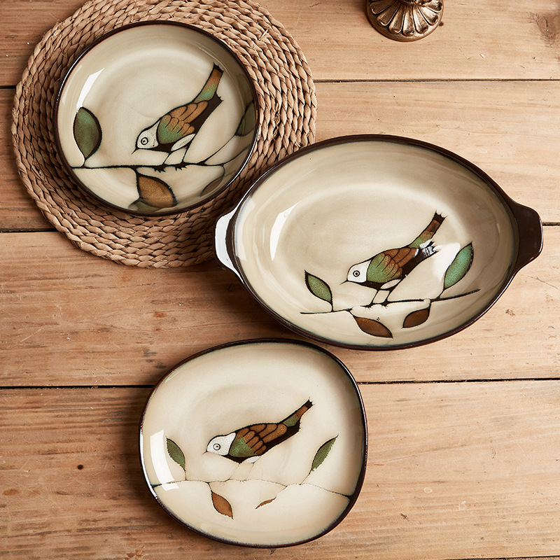 Yuquan de estilo europeo de cerámica pintada a mano vajilla pastoral estilo bajo vidriado color hogar plato comercial plato inteligente al por mayor