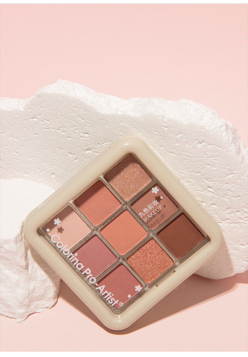 Jinhua cross-border nine-color eyeshadow, glitter, matte, pearlescent, fine glitter, pink eyeshadow palette brand wholesale cosmetics undefined