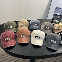 2024兒童春季破洞YES鴨舌帽男童女童做舊復古美式棒球帽子遮陽帽