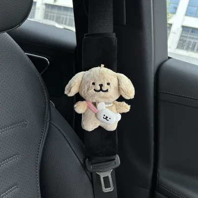 Interior Accessories Plush Doll, Seat belt shoulder pad - black-shoulder-pads-little-golden-retriever