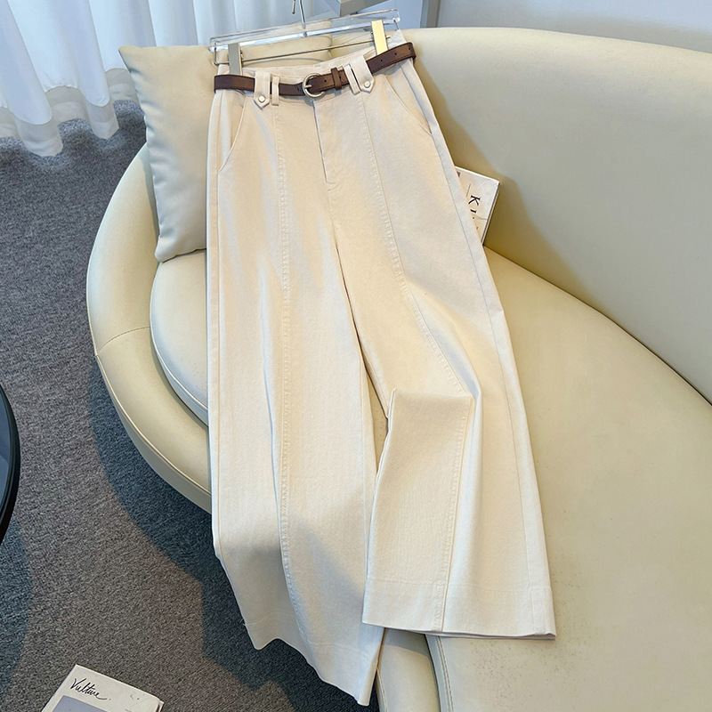 Off-White Wide-Leg Jeans for Women, Autumn 2025 New Style, Loose and Lazy Style, Super Good Straight Nine-Point Pants
