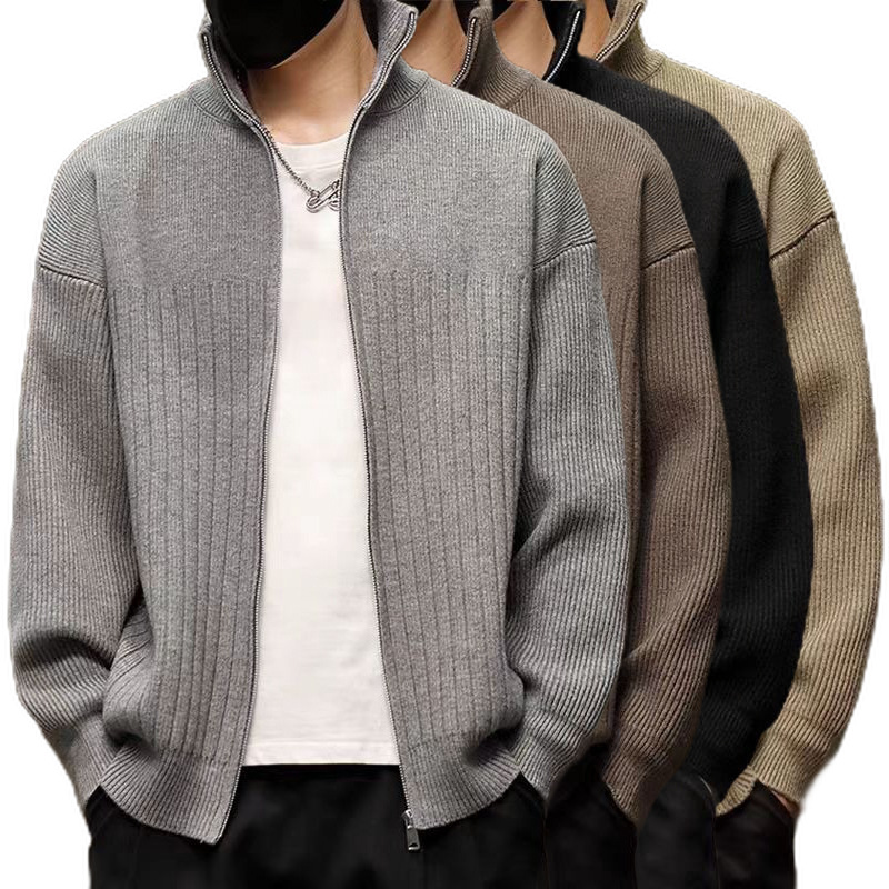 Explosiones transfronterizas de tamaño grande europeo Cardigan suéter de punto hombre chaqueta de color sólido chaqueta de fábrica de marea al por mayor