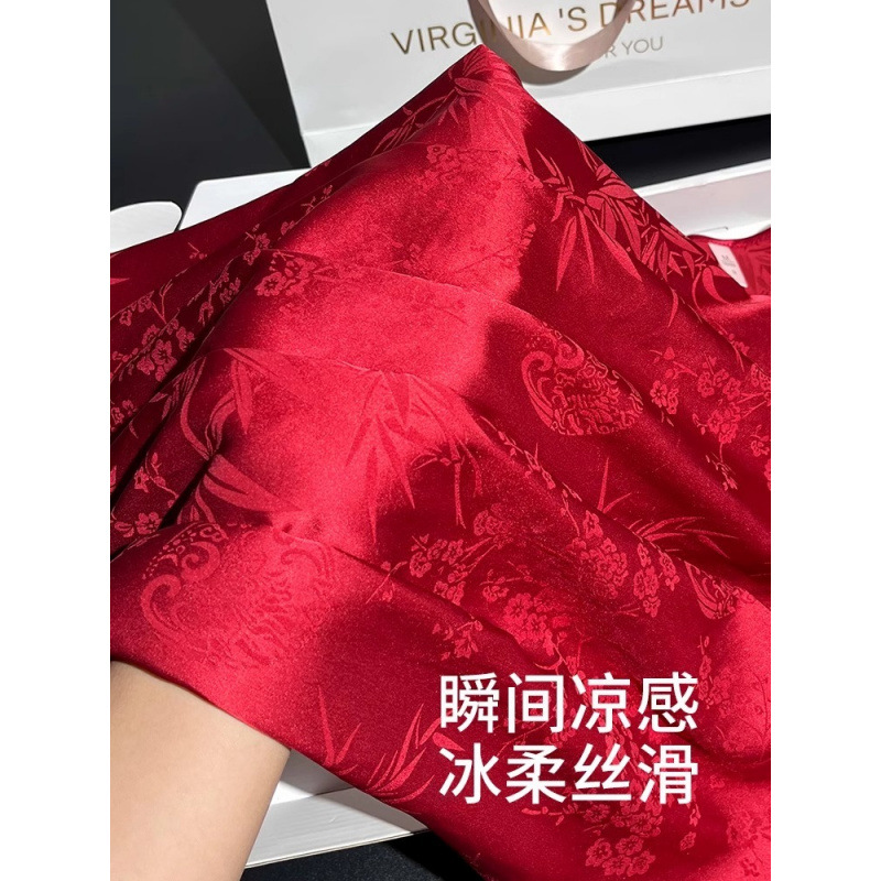 브닝 니언 파자마 여성 여름 아이스 실크 중국 스타일 국가 스타일 실크 새 스타일 빨간 버클 홈 옷 가슴 패드