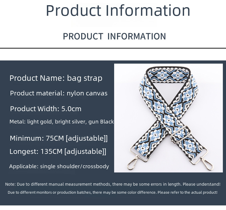 New Diamond Jacquard Bag Shoulder Strap Free Shipping Crossbody Adjustable Shoulder Strap Cross-Border 5cm Wide Shoulder Strap Bag Strap