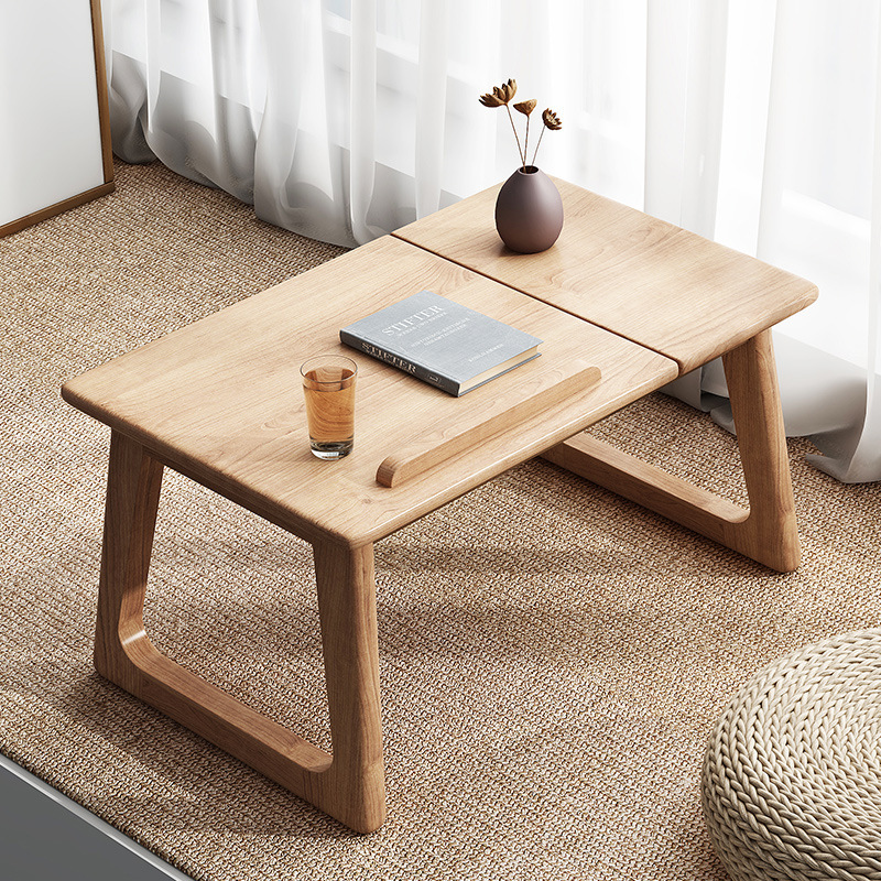Solid Wood Table Bay Window Foldable Computer Table Home Balcony Low Table Japanese Tatami Small Coffee Table Small Table for Bed