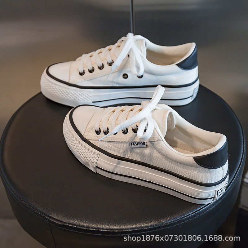Zapatos de lona de suela gruesa para mujer 2024 primavera nuevo ulzzang estilo coreano zapatos de plataforma versátiles ins zapatos de pizarra pequeños moda