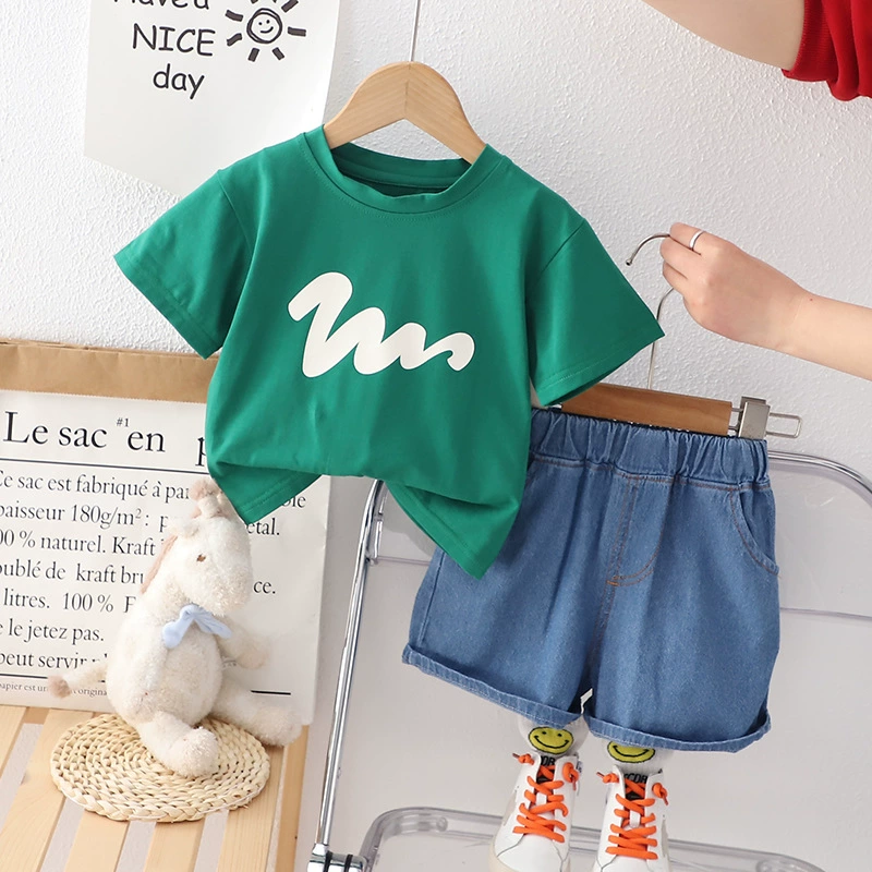 Children's summer summer clothing for boys, wavy sleeves, set, 2023, children's clothing, with short sleeve