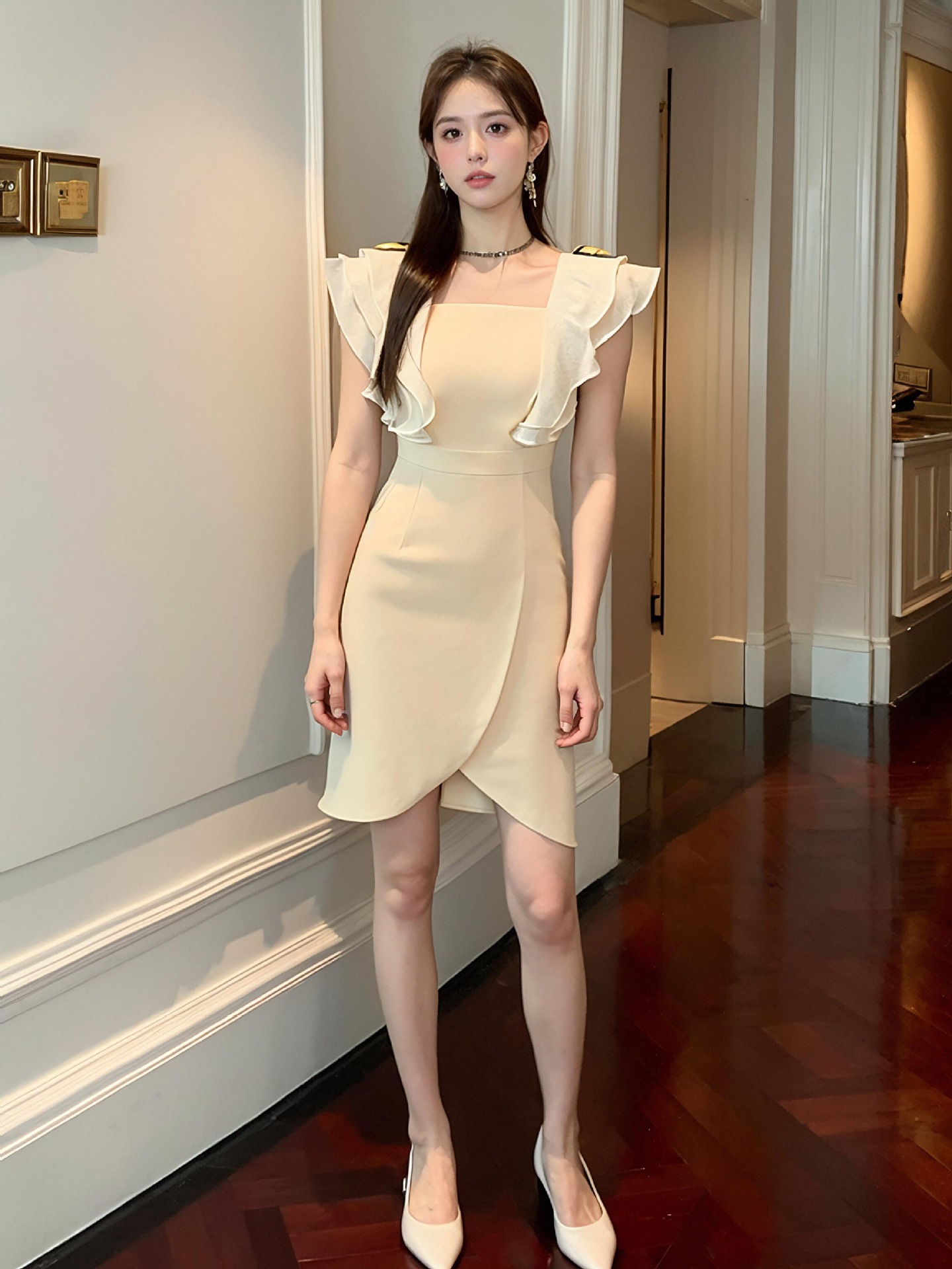 Váy mini nữ thắt eo kiểu Pháp không đối xứng — Màu mơ