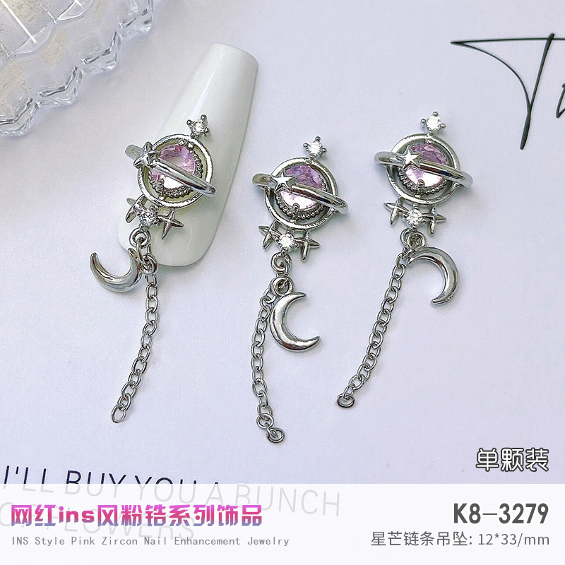 Nuevo LZ nail metal real circón joyería de lujo completo diamante corazón plata arco cadena de metal taladro de uñas