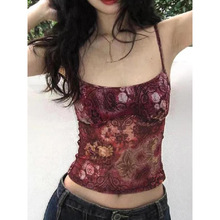 K 19780 Vintage print mesh sheer cami top ����ӡ����ɴ͸��С