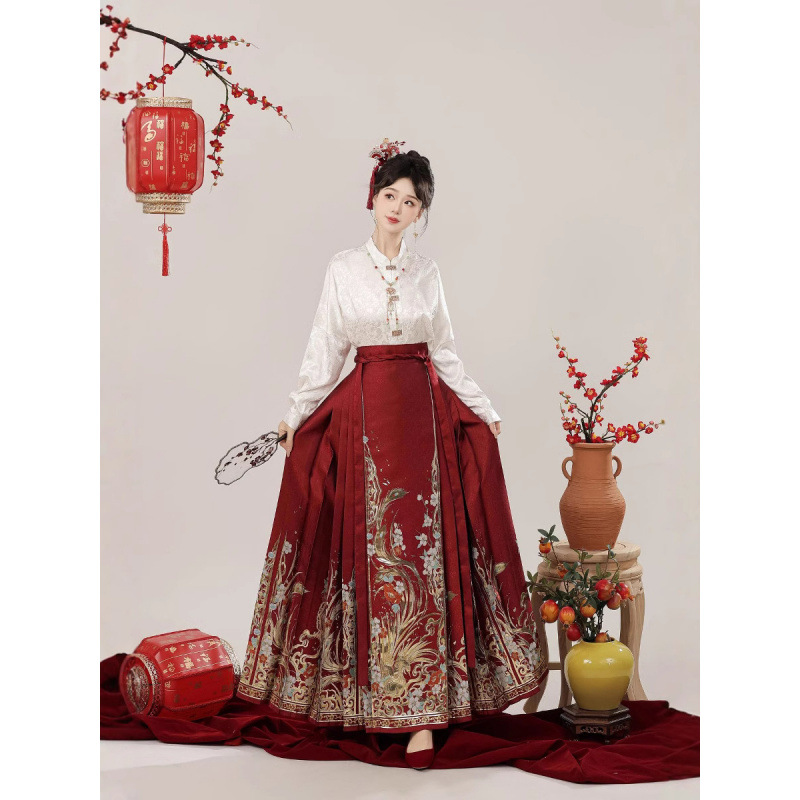 【祥瑞】仿妆花织金马面裙+白色暗纹提花衬衣