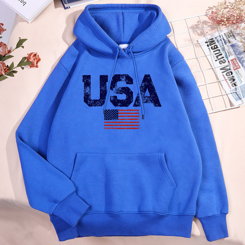 Usa American Flag Stars and Stripes Hoodie Men Women Hoodies Oversized Sweatshirts Autumn Pocket Clothes