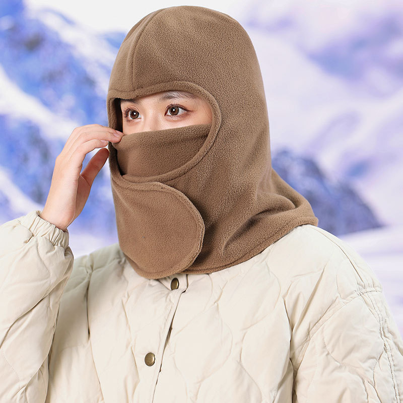 户外抓绒风雪帽子女士秋冬季围脖口罩连体帽户外骑电车滑雪保暖帽|undefined