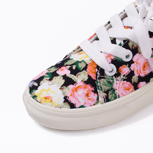 Spring Cute Floral Lace-Up Canvas Shoes Leisure Soft Soles for Big Kids and Toddlers