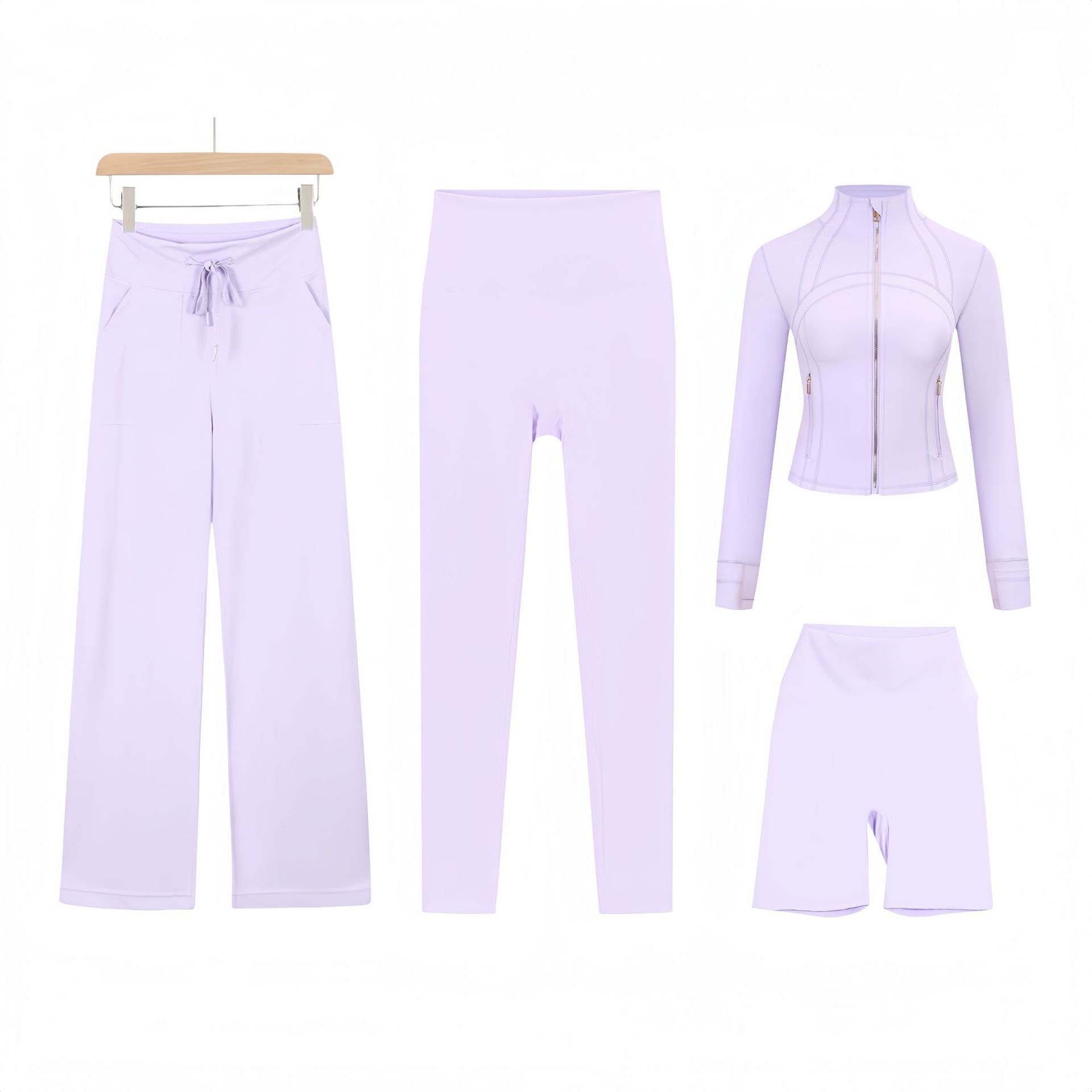 Women's Clothing Women's Four Piece Set Short Jacket Cropped Pants Straight Leg Slim Fit Outerwear Elastic Band Sportswear_voghion.com