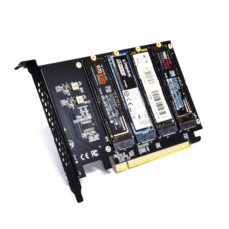 Pcie4.0 X16 to Four-Bay Nvme Adapter Card M.2 m Key Type Ssd Array Card Without Hard Drive
