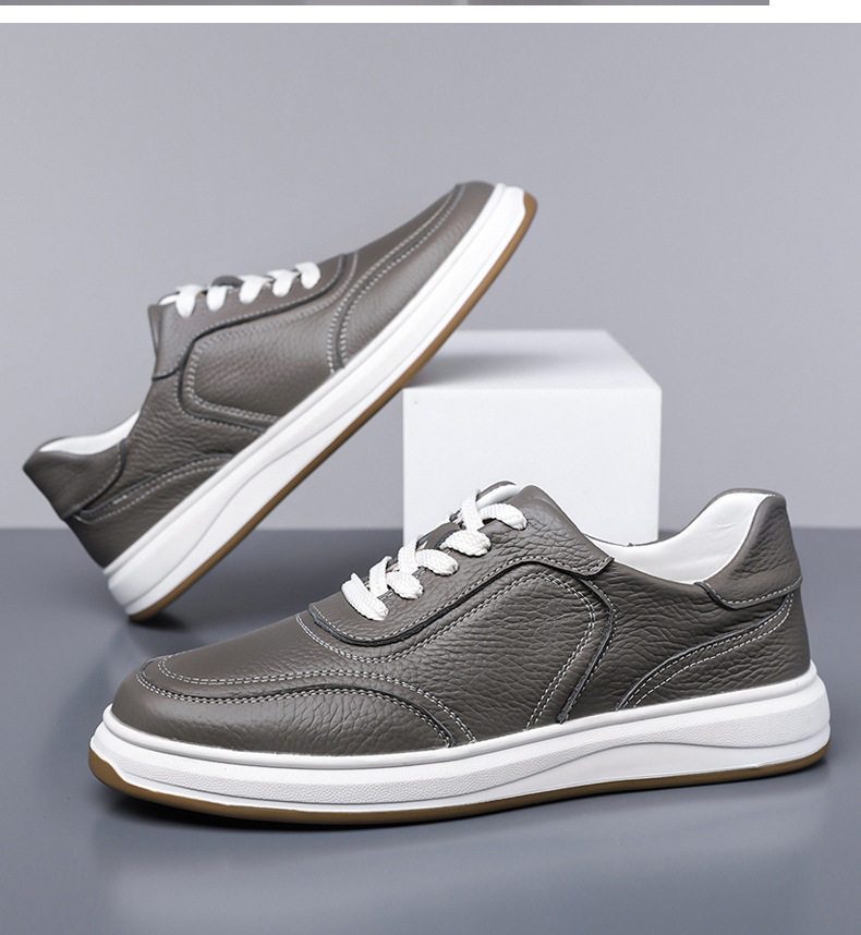 Giày sneaker nam da bò thật thoáng khí, giày trắng thời trang dây buộc phía trước — Màu trắng nhạt, màu trắng tinh khiết, màu xám, đen chi tiết 22