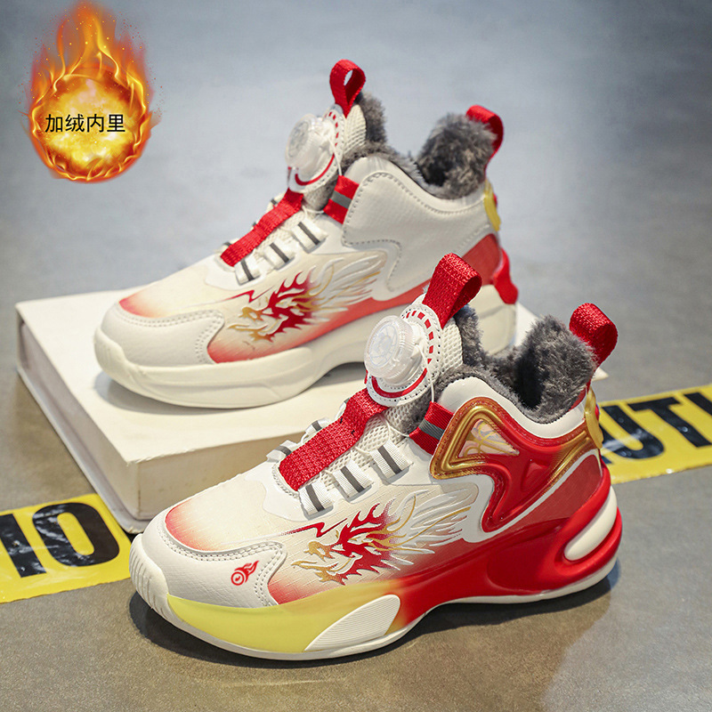 Zapatos de baloncesto para niños otoño y invierno nuevos zapatos de algodón para niños grandes antiderrapante impermeable zapatos de cuero