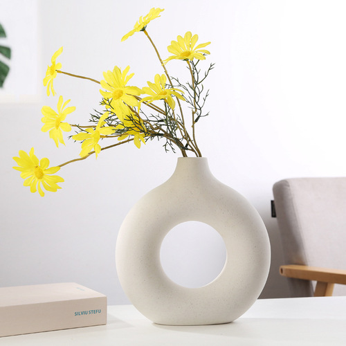 Ceramic crafts living room flower arrangement home Nordic ins style ceramic bottle ornaments creative round hydroponic dry vase