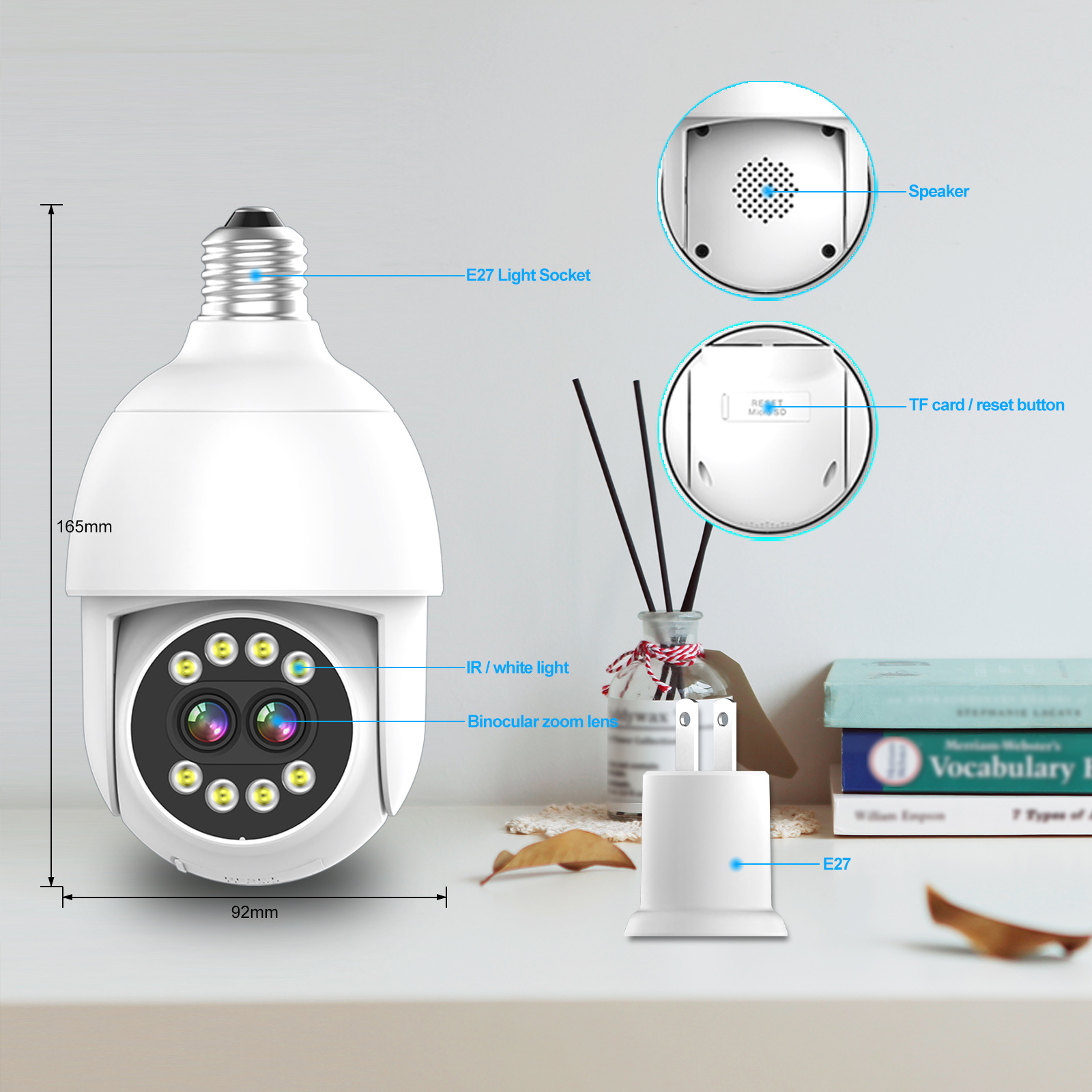 Fuente fábrica para exteriores zoom bombilla cámara E27 portalámparas comercio exterior estilo explosivo transfronterizo monitor PTZ inalámbrico