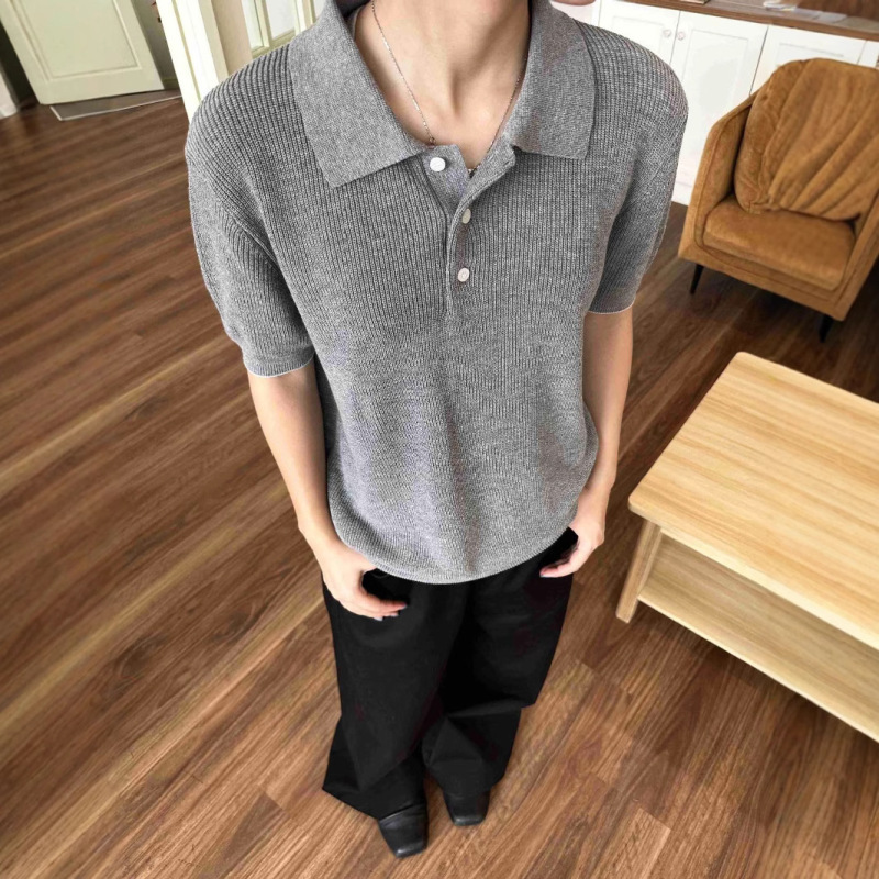 新贵高奢2025夏季棉麻花纱polo短袖针织衫男女复古老钱松弛感上衣|undefined