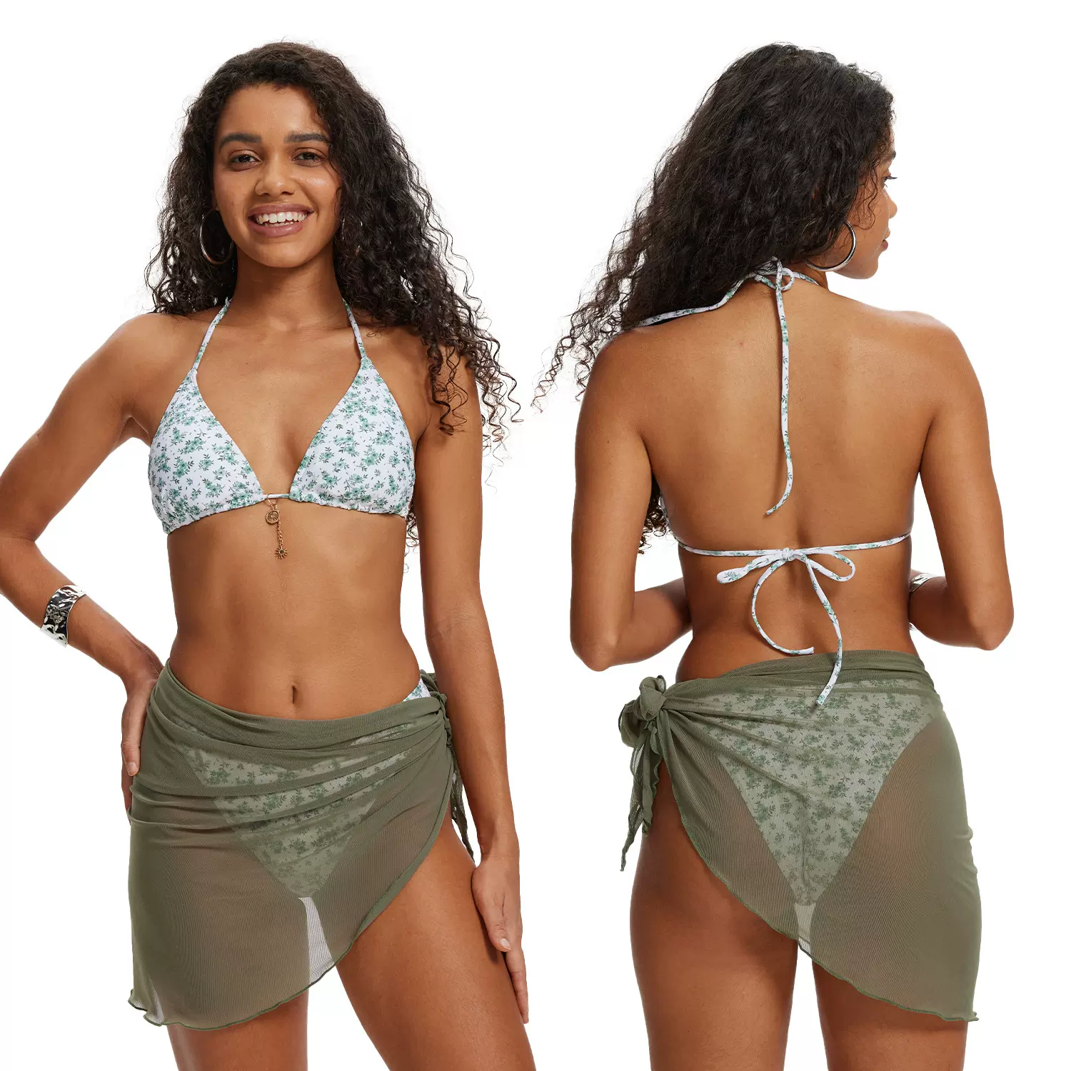 外贸欧美三件套性感比基尼半身裙沙滩裙海边度假必备奥妮花25151