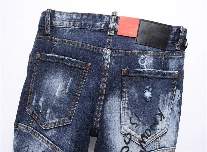 Retro Inspired Ripped & Patched Men's Jeans Stylish Embroidery Tapered Sole mid Waist Cotton Long Black/Gray/Blue Non-Stretch_mkmklike.com