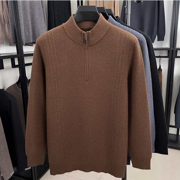 Jacquard de otoño y invierno para hombre nuevo color sólido medio cremallera suéter de vestir suéter de hombre