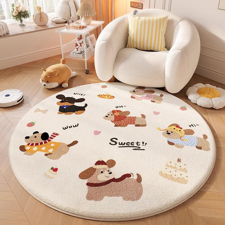 Cartoon Imitation Cashmere Round Carpet Bedroom Kidsren's Room Reading Crawling Mat Study Swivel Chair Anti-Slip Mat Cartoon Animation