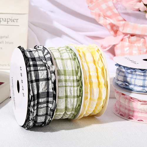 4cm plaid pleated ribbon high-end linen puff puff wrinkle hand gift ribbon wedding candy cake box ribbon