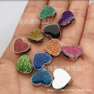 滴油亮粉心形穿带合金饰品配饰 diy手腕带 钥匙链 手机链饰品配件