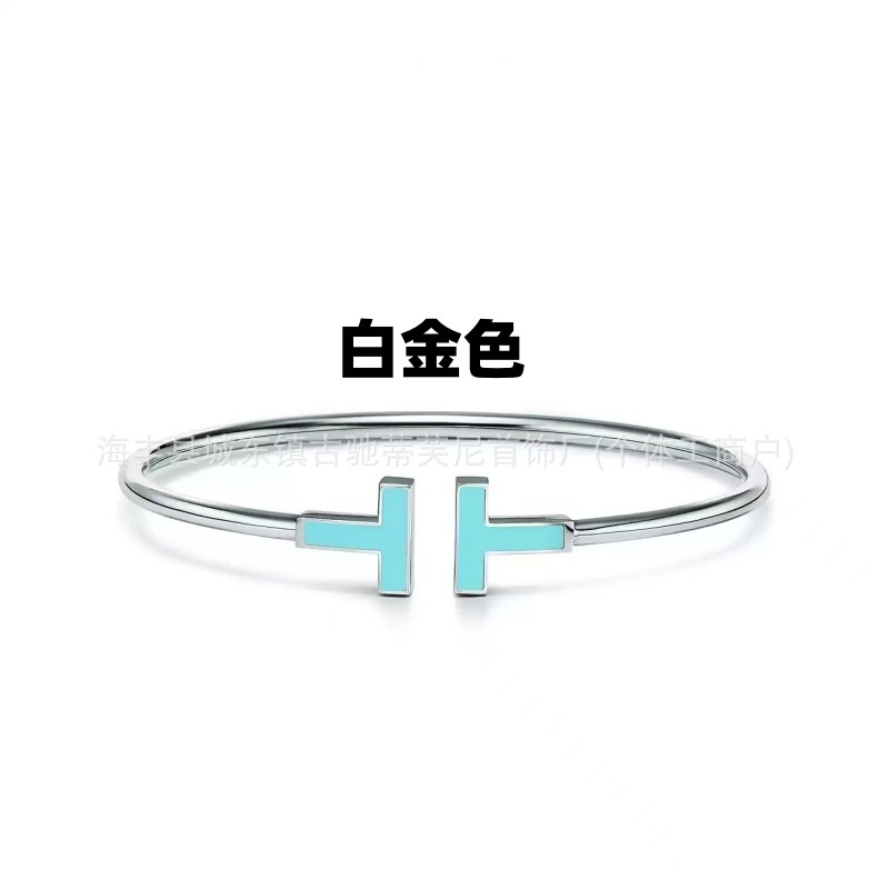 T家V家高版本双T白贝母开口手镯镀18K玫瑰金时尚简约带钻手环对版|undefined