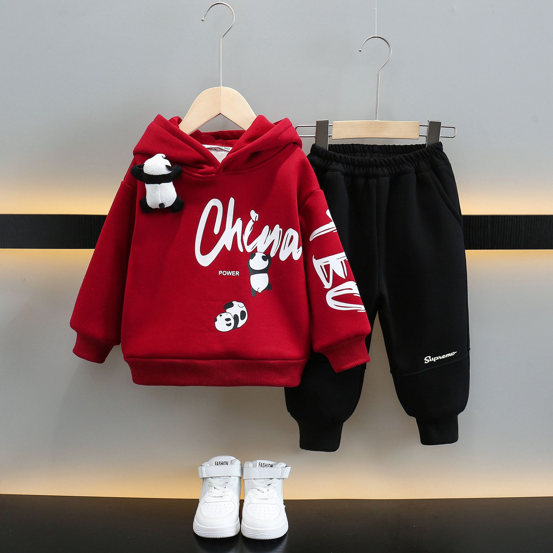 6749 Traje de suéter con capucha para niños 2025 nueva ropa de primavera y otoño para niños otoño e invierno más terciopelo bebé hermoso traje de dos piezas