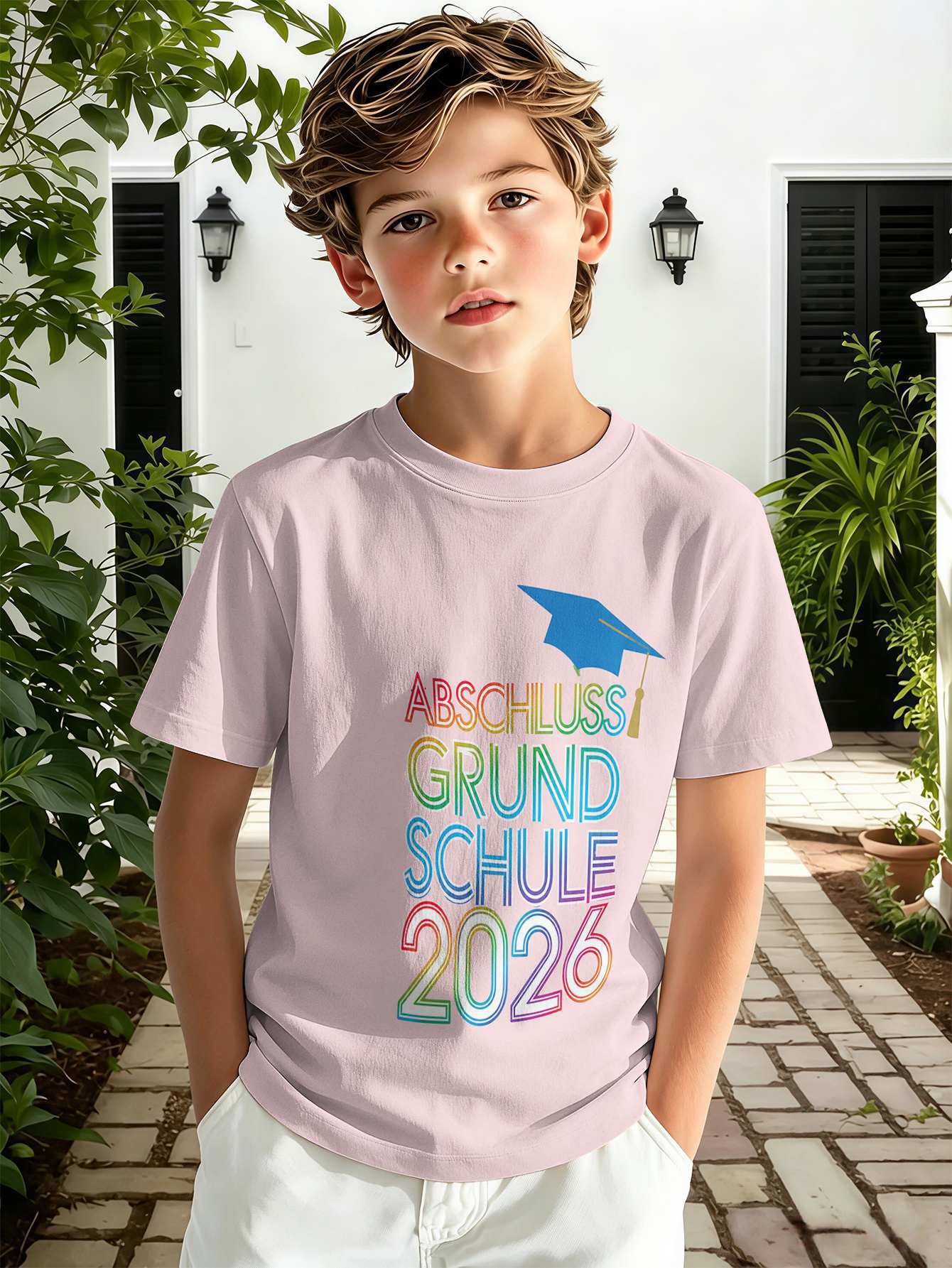 T-shirt pour garçon avec imprimé texte 3d haut décontracté rose_voghion.com